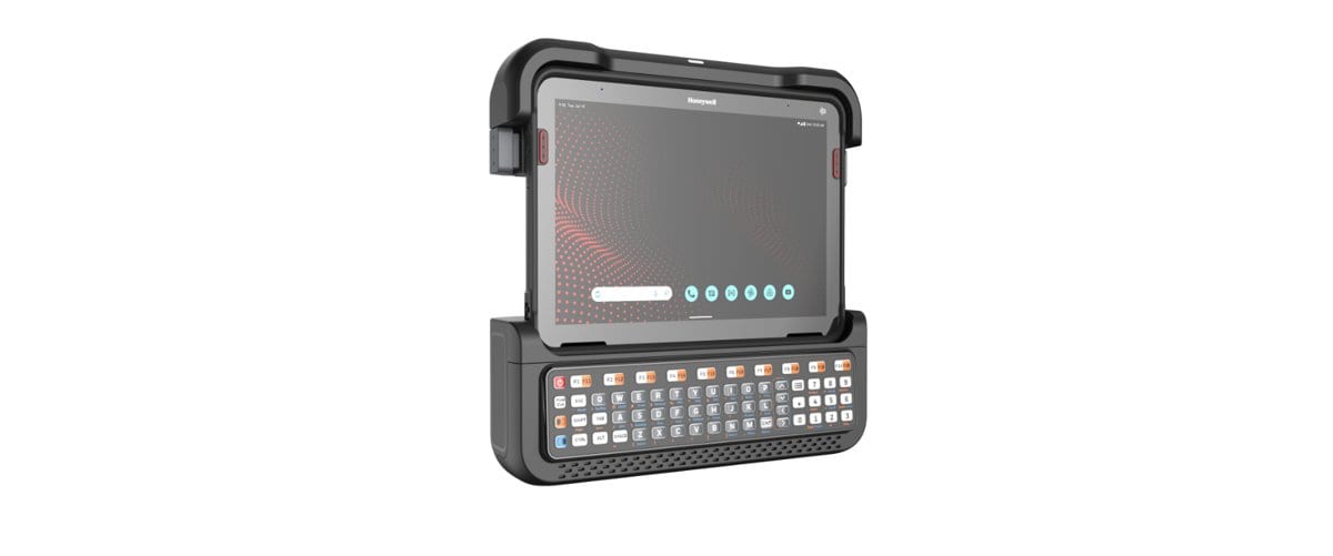 Honeywell RT710 rugged tablet in a dock with a keypad