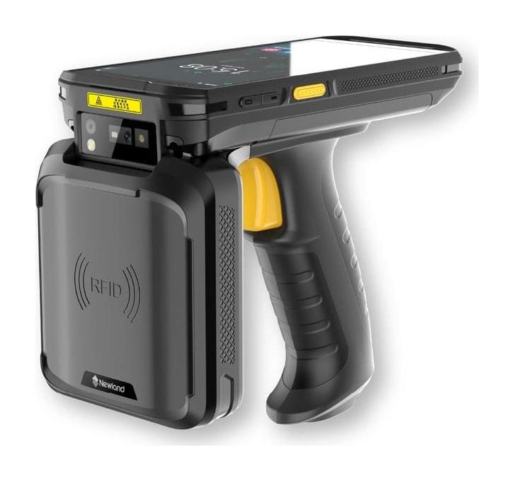 Newland MT93-U UHF RFID handheld reader with pistol grip and Android touch screen