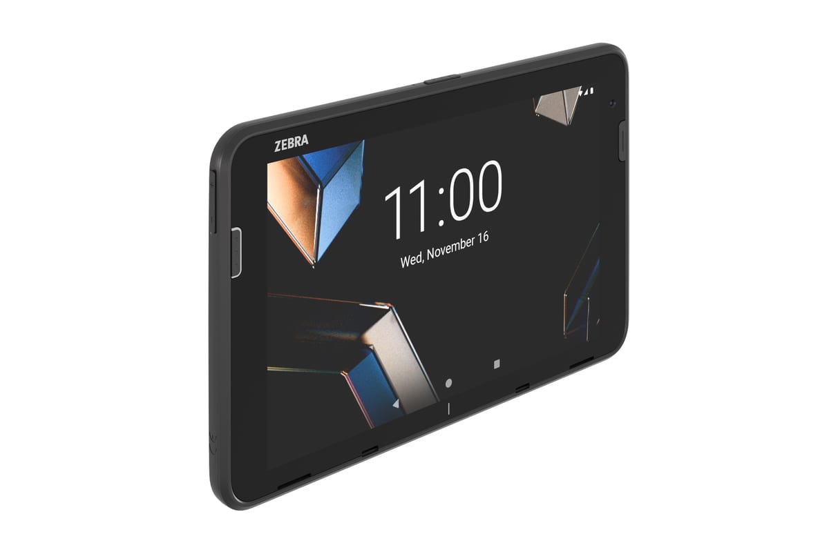Zebra ET401 8-inch enterprise tablet, front-right view